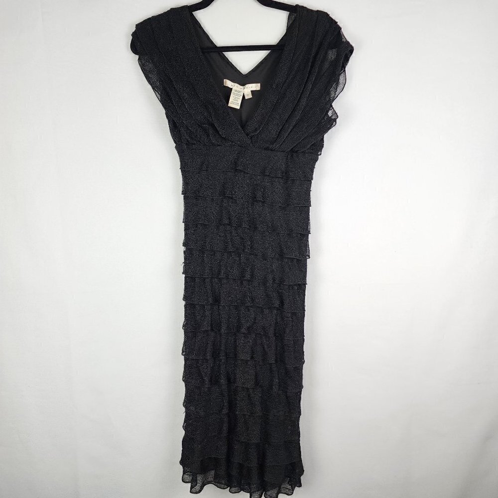 Max Studio Black Metallic Ruffle Tiered V-Neck Cocktail Dress‎ A908F52 Small